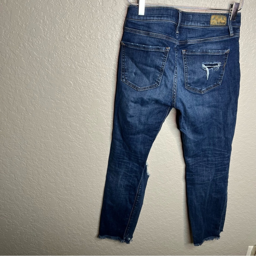 Express Skinny Ankle Stretch Mid Rise Ripped Jeans - Picture 6 of 11